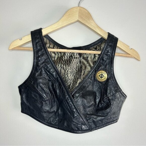 Harley-Davidson Black Leather Crop Top - Picture 1 of 6
